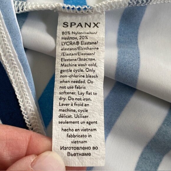SPANX Ocean Stripe Coastal Blue Swim Shirt Rash Guard Medium - Picture 9 of 10